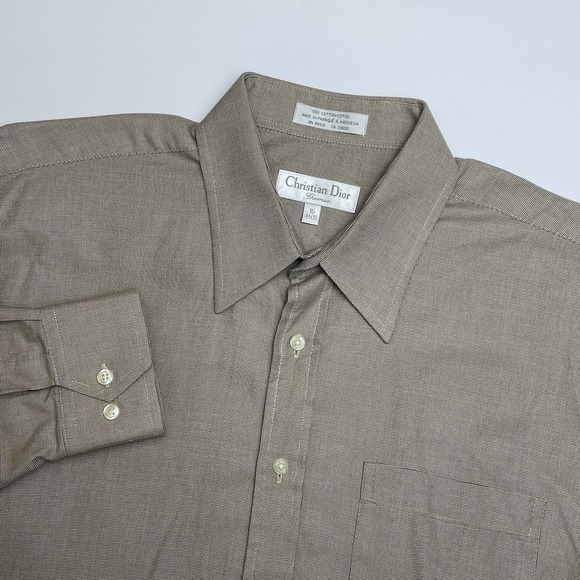 Dior Other - Vintage Christian Dior Dress Shirt Mens 16 34-35 Brown Button Up Pocket Cotton